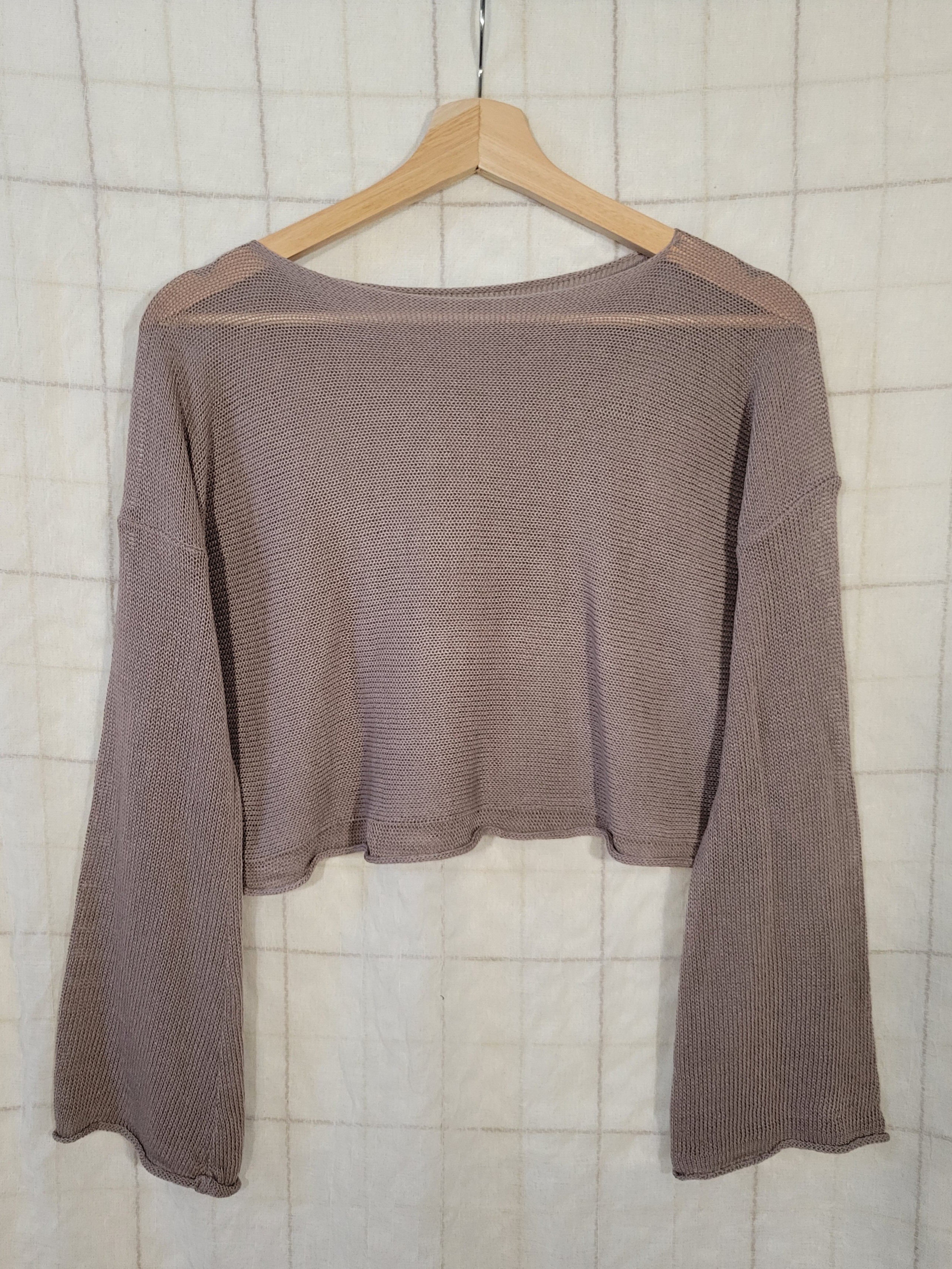 Sheer Long-Sleeve Brown Crop Sweater — image 2 of 4
